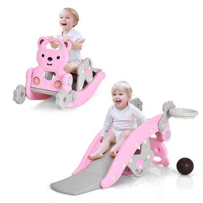 Lunavelo™ 5-in-1 Kids Slide & Rocking Climber – Foldable Toddler Playset with Basketball Hoop, Ring Toss Game & Indoor Outdoor Activity Center